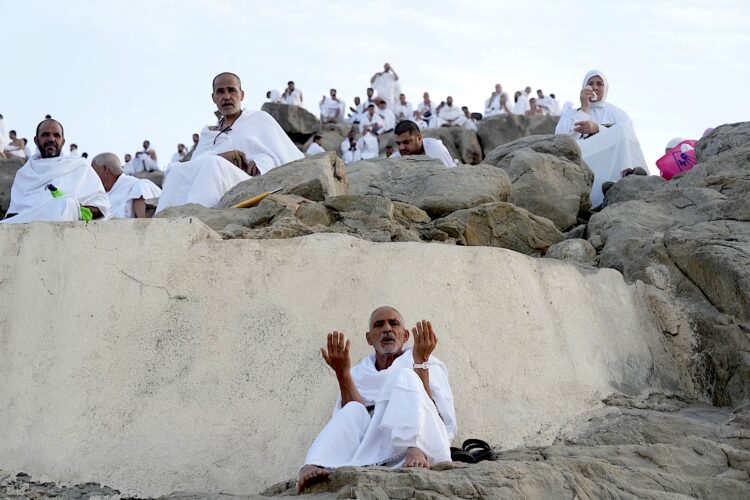 Muslim pilgrims pray at Mount Arafat as hajj reaches apex